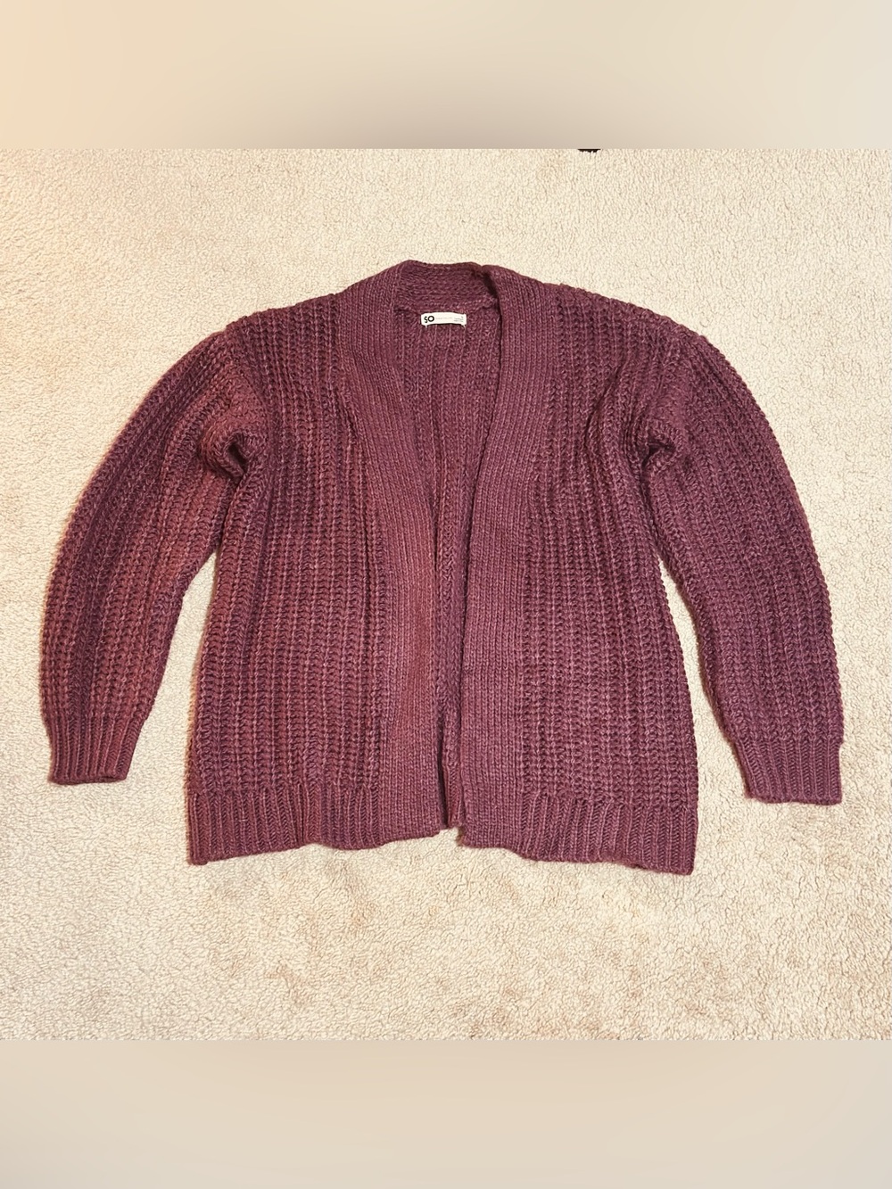 SO Open-Front Cozy Chunky Knit Sweater Cardigan Burgundy Women’s SIZE S